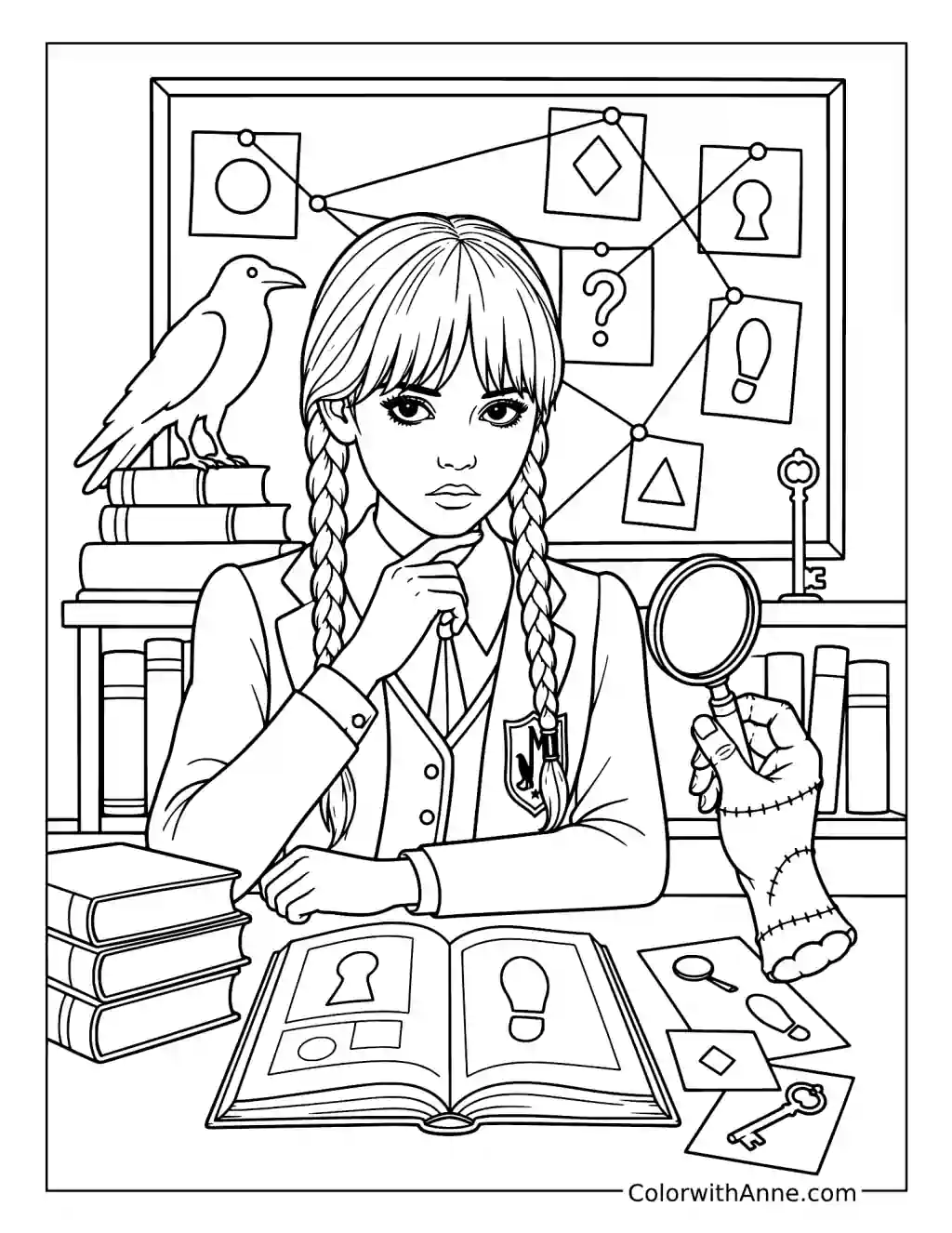 Wednesday Detective Mystery coloring page