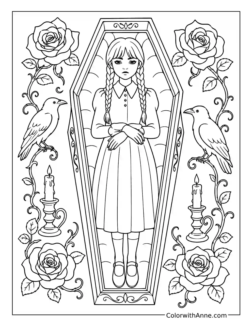 Wednesday in a Coffin coloring page