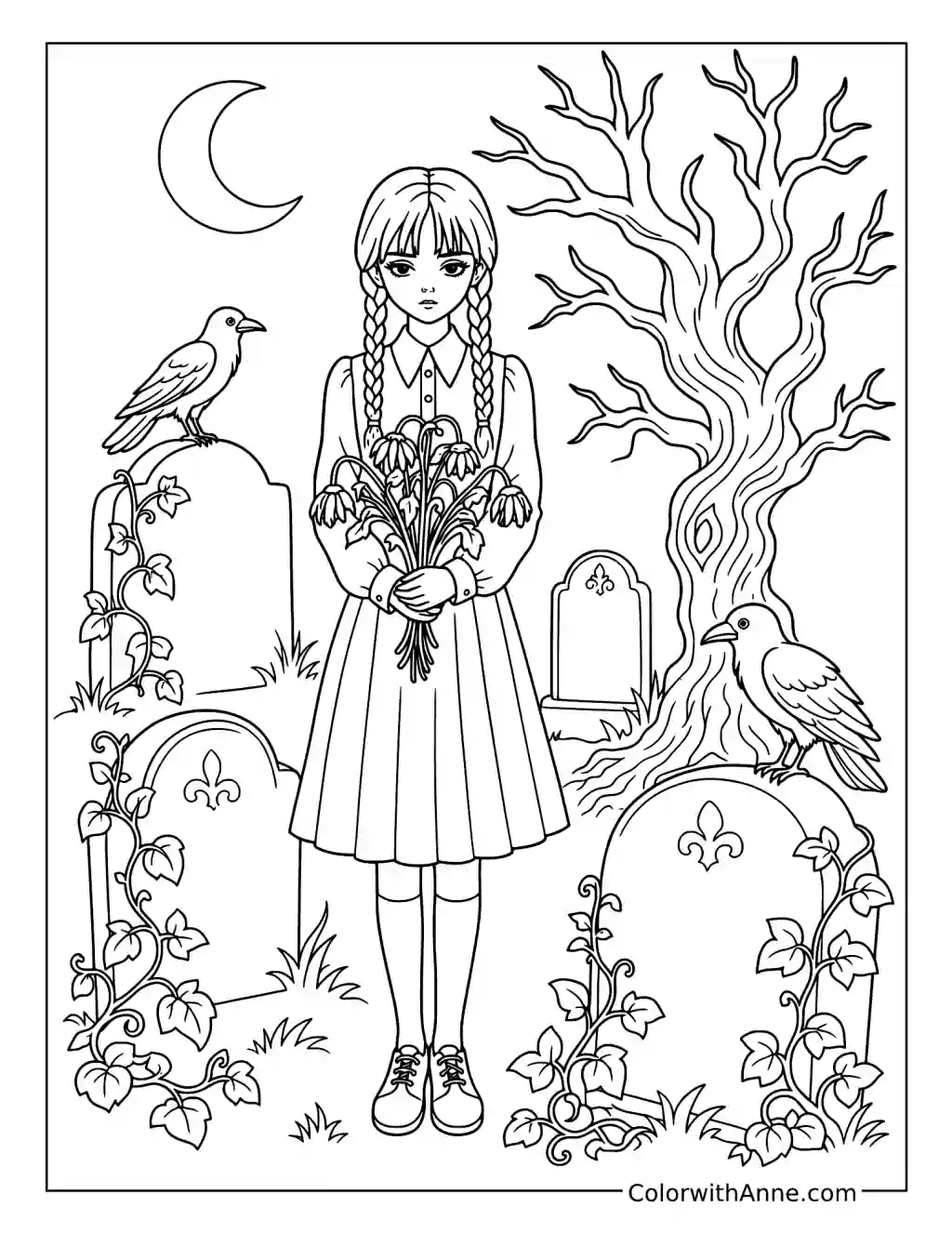 Wednesday in the Graveyard coloring page