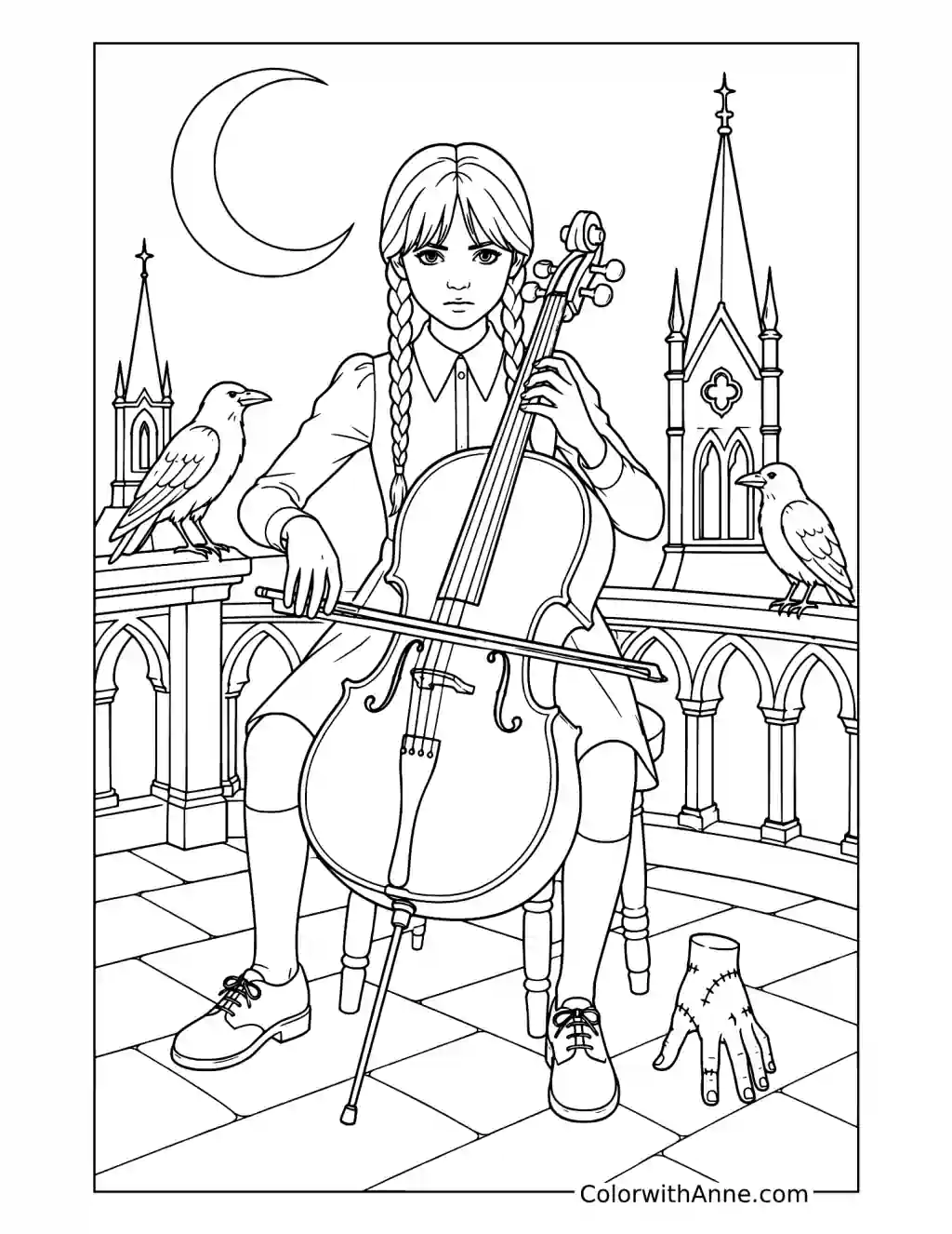 Wednesday Playing the Cello coloring page