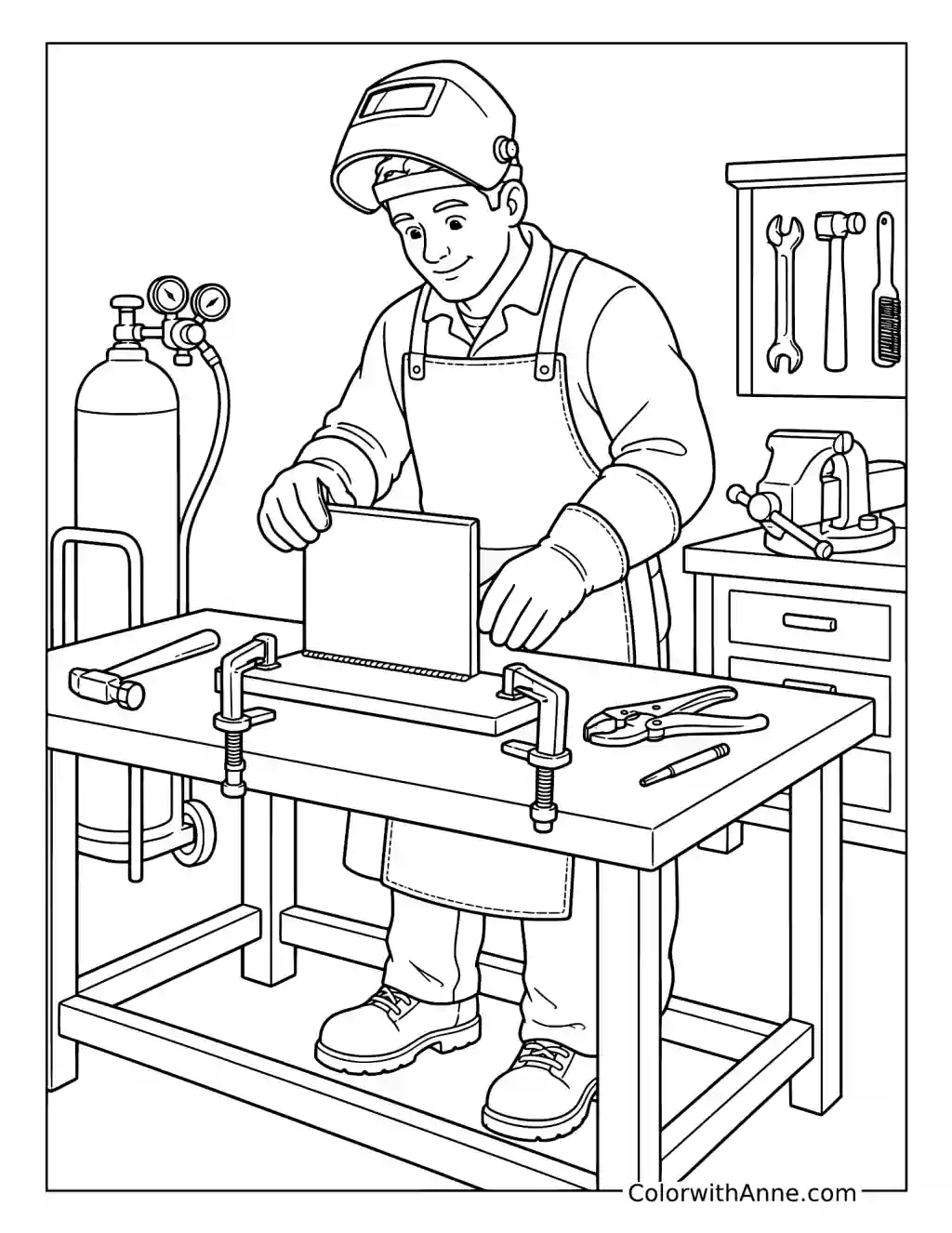 Welder Creating a Metal Project coloring page