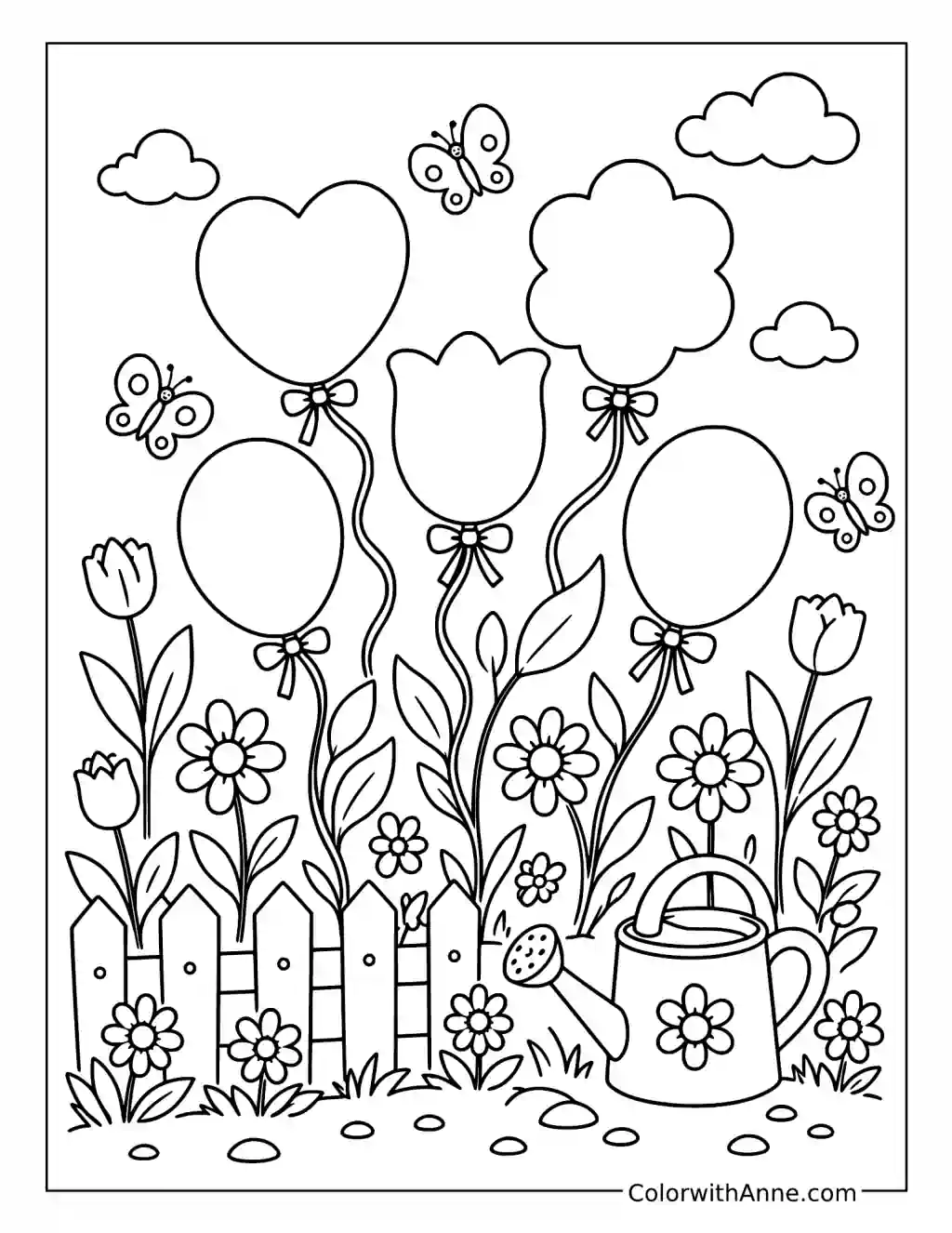 Whimsical Balloon Blossom Garden coloring page
