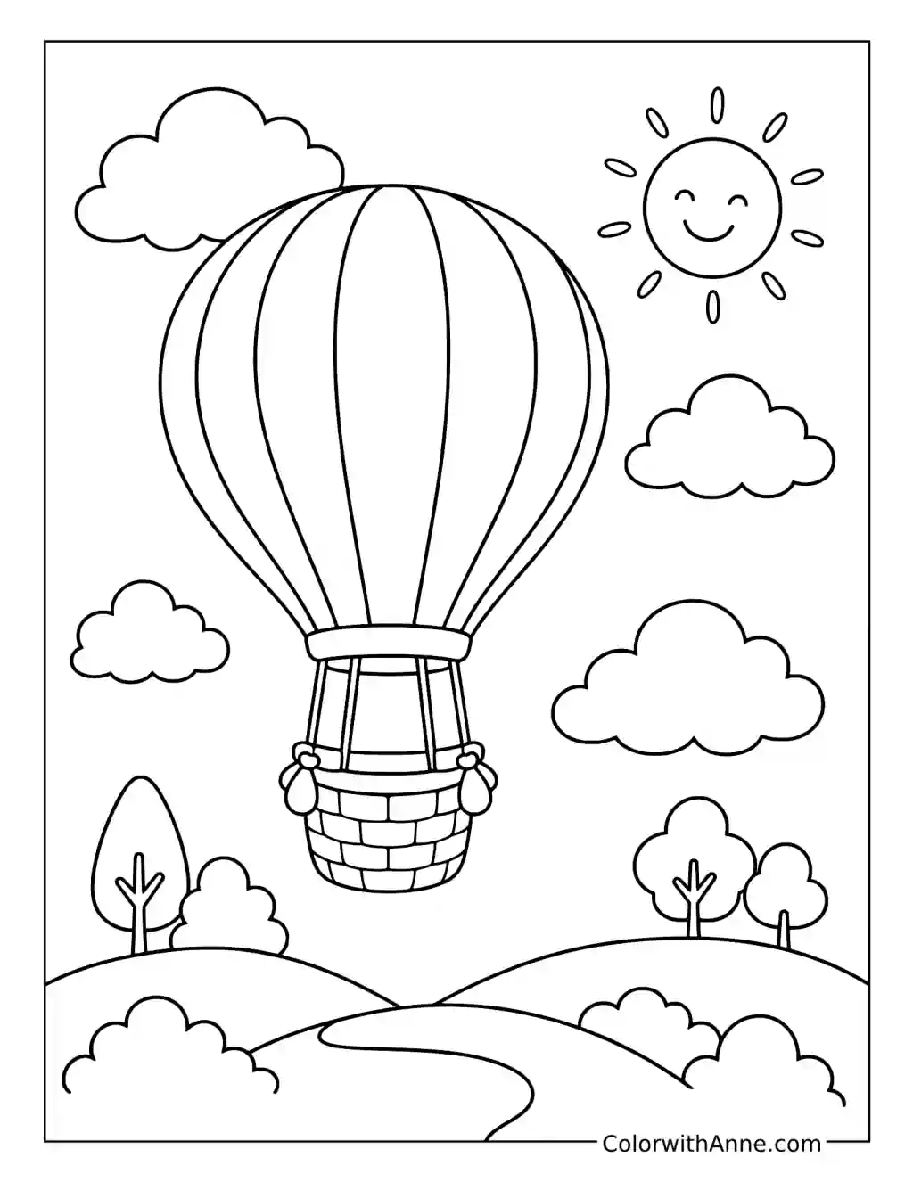 Whimsical Hot-Air Balloon Adventure coloring page