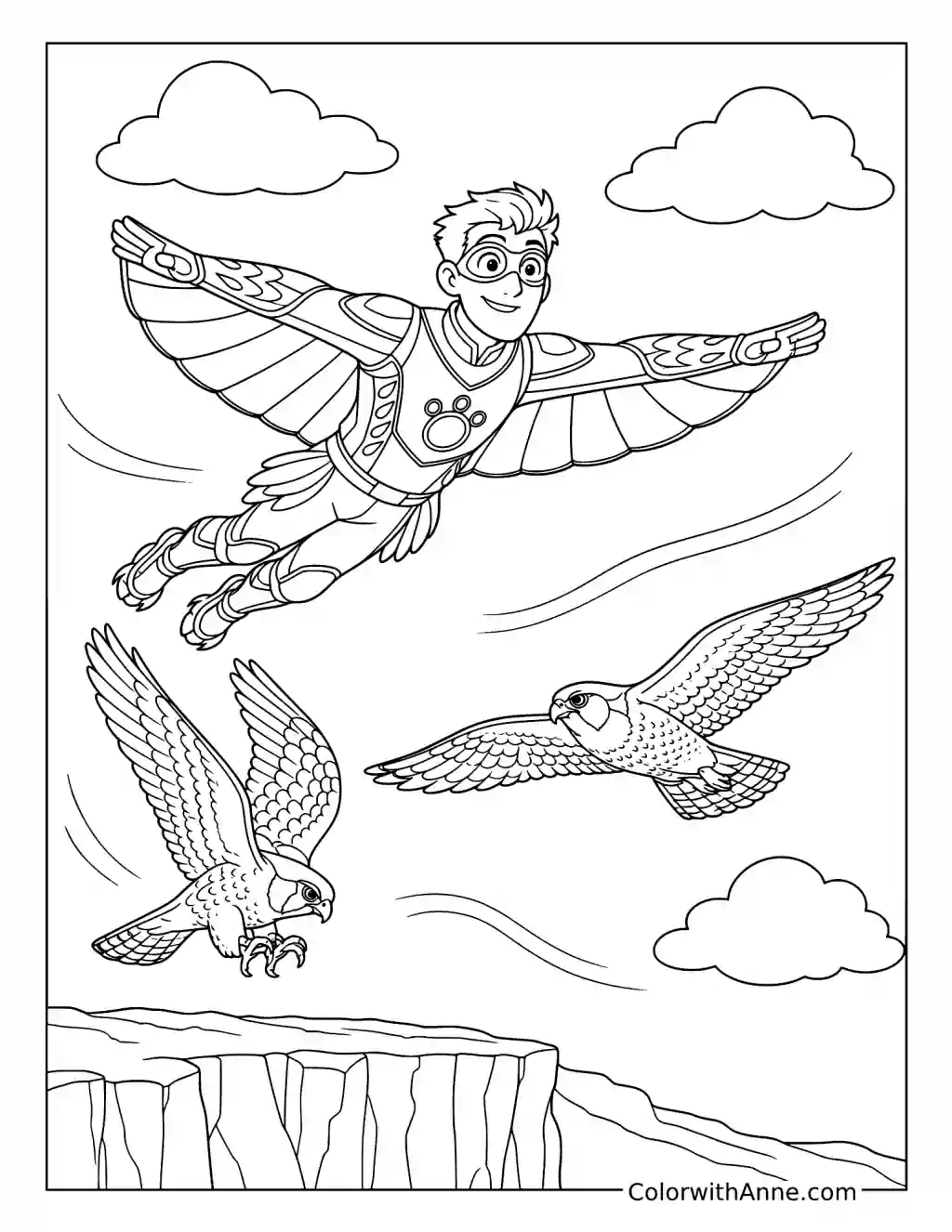Wild Kratts Bird Powers Soaring above a Canyon coloring page