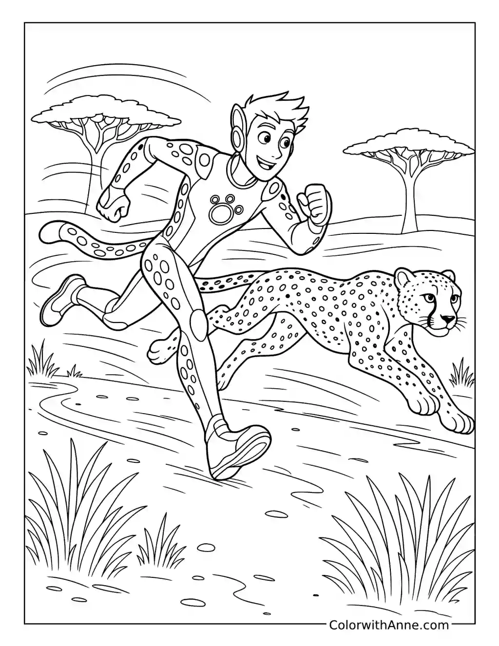 Wild Kratts Cheetah Powers on the Savanna coloring page