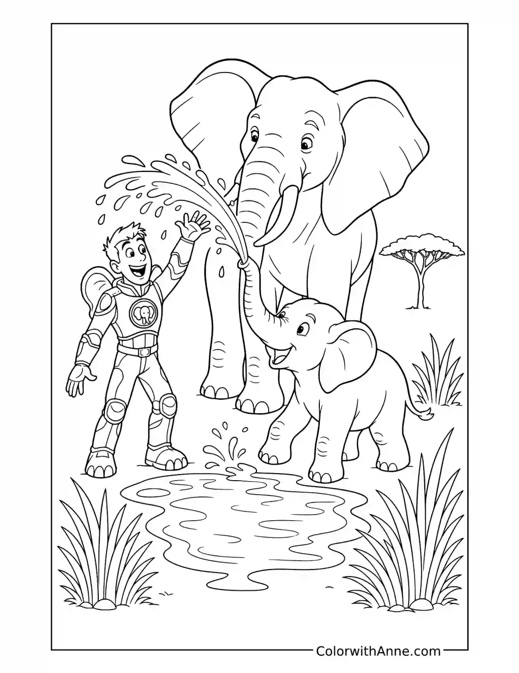 Wild Kratts Elephant Powers at the Watering Hole coloring page