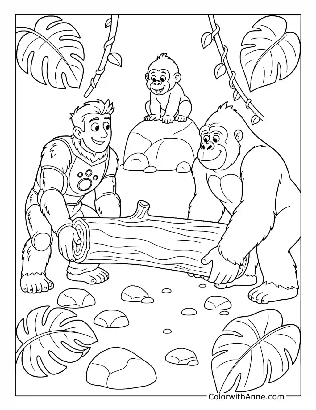 Wild Kratts Gorilla Powers Lifting a Log coloring page