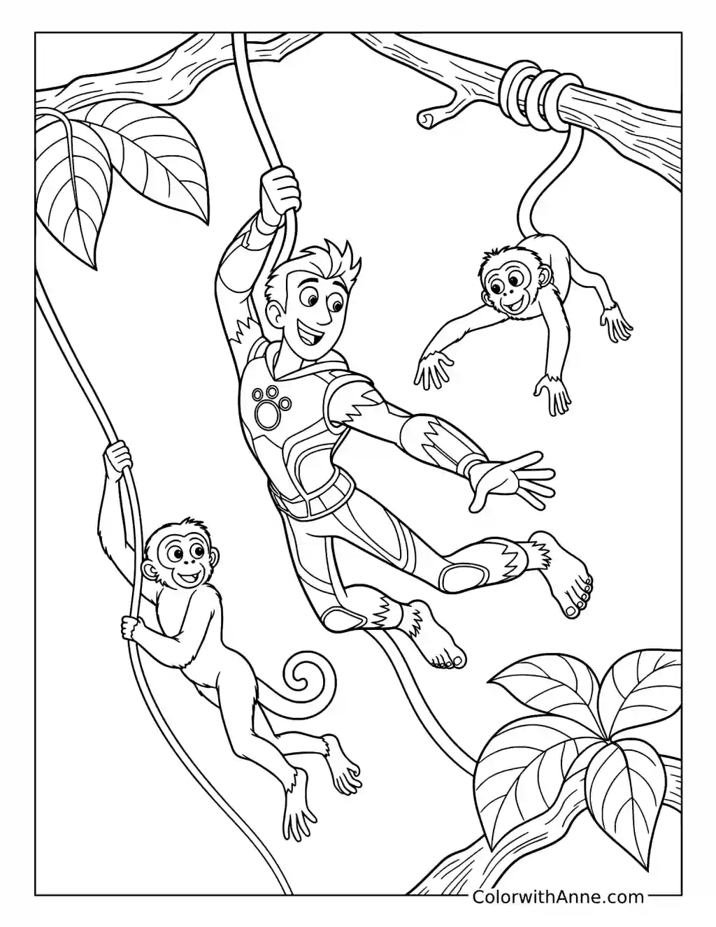 Wild Kratts Monkey Powers Swinging through the Trees coloring page
