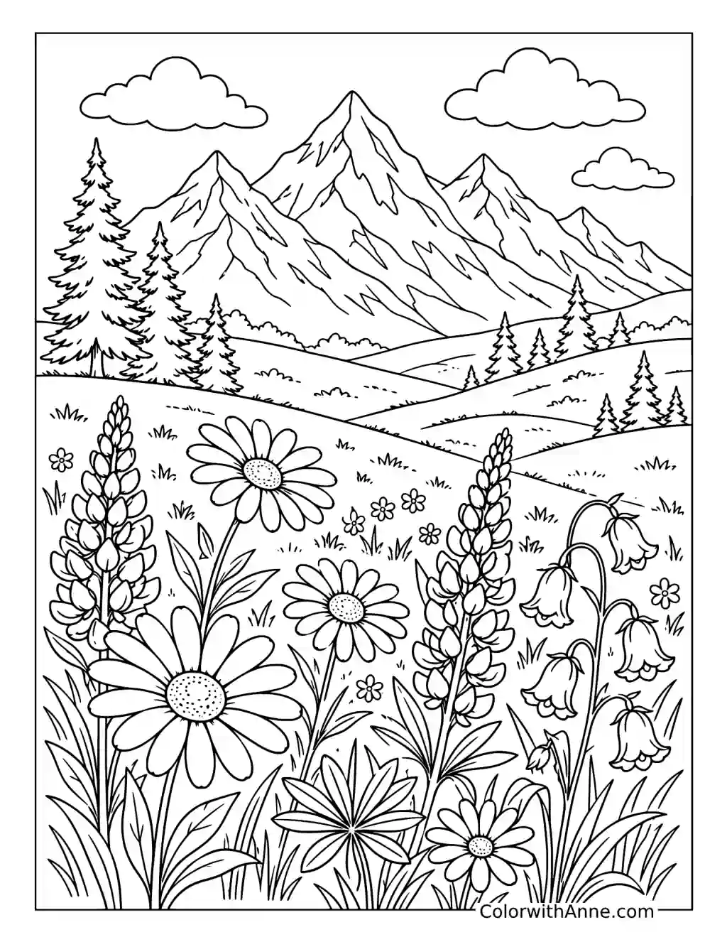 Wildflower Mountain Meadow coloring page