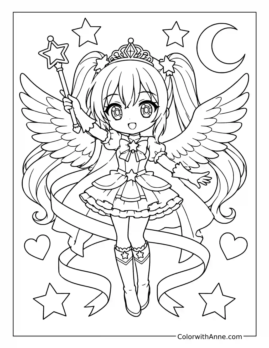 Winged Magical Girl Transformation coloring page