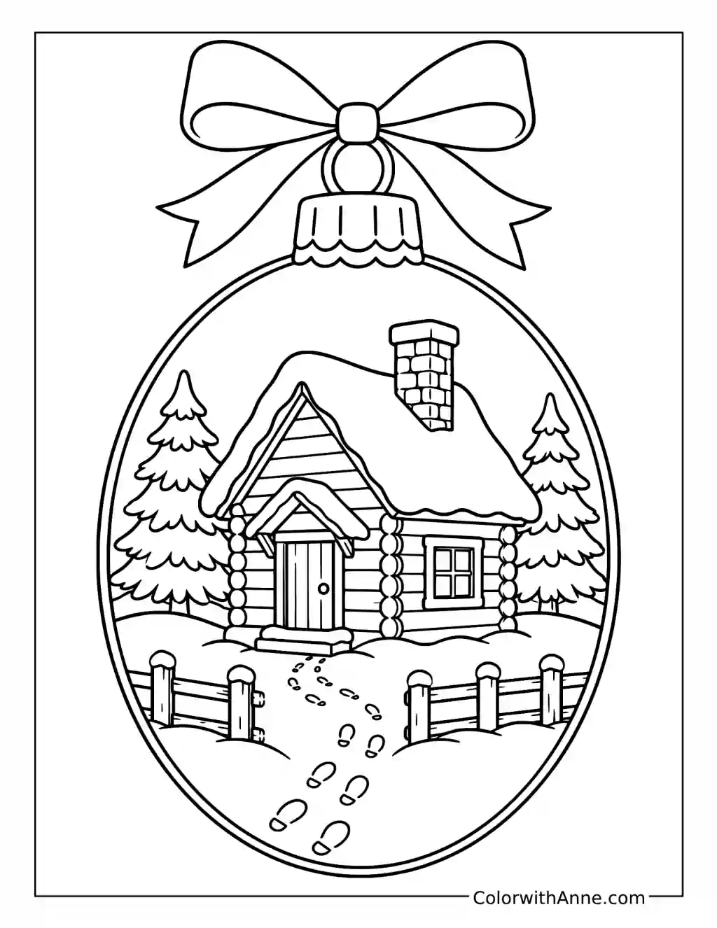 Winter Cabin Ornament coloring page