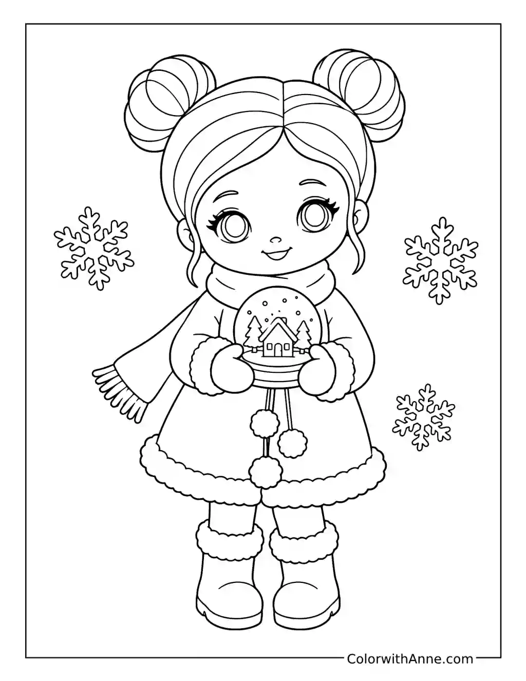 Winter Doll with a Snow Globe coloring page
