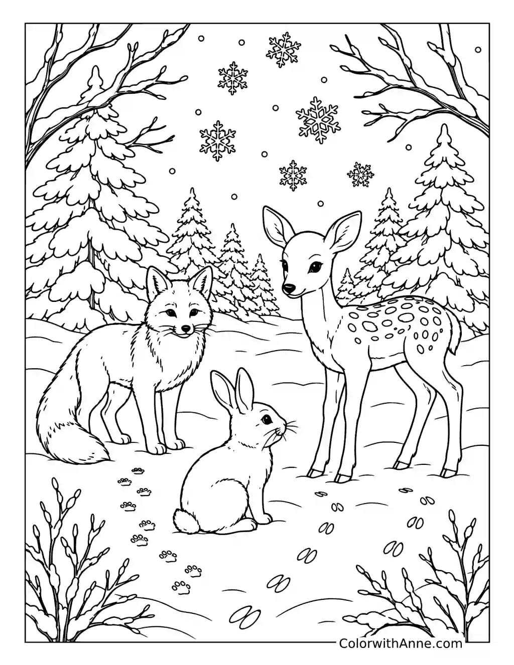 Winter Forest Animals coloring page