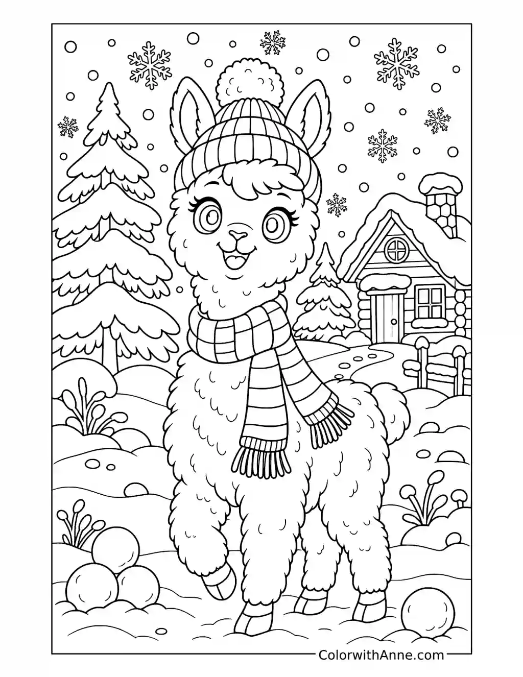 Winter Llama coloring page
