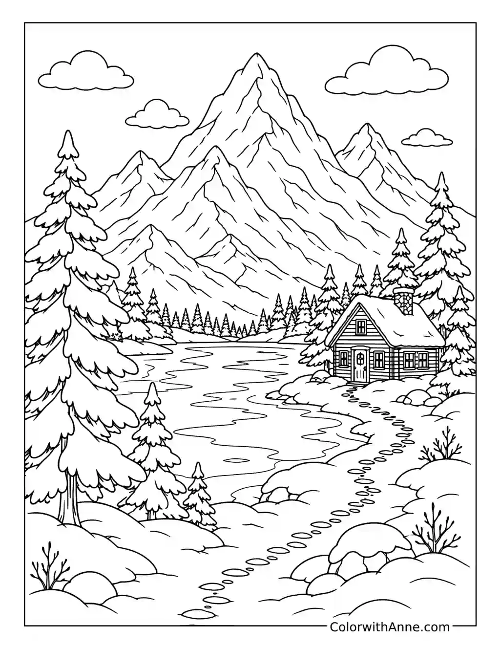 Winter Mountain Landscape coloring page