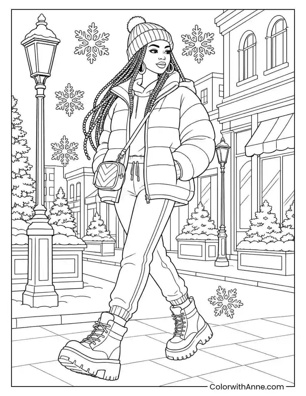 Winter Puffer Jacket Queen coloring page