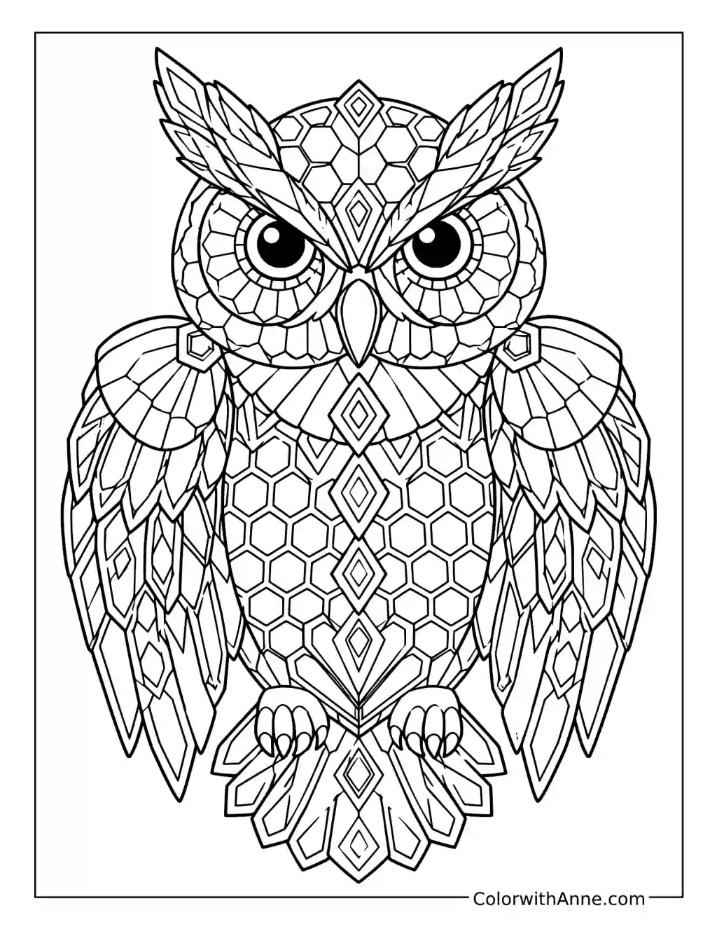 Wise Geometric Owl coloring page