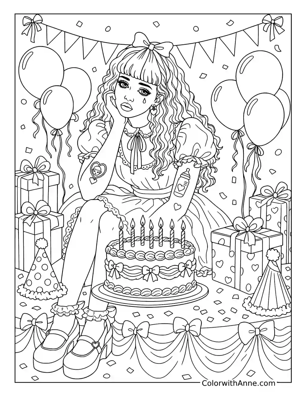 Wistful Cry Baby Birthday Party coloring page