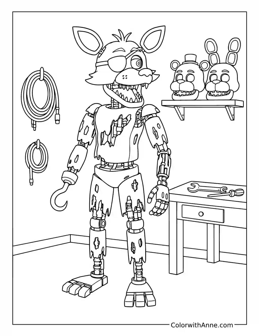 Withered Foxy in Parts and Service coloring page