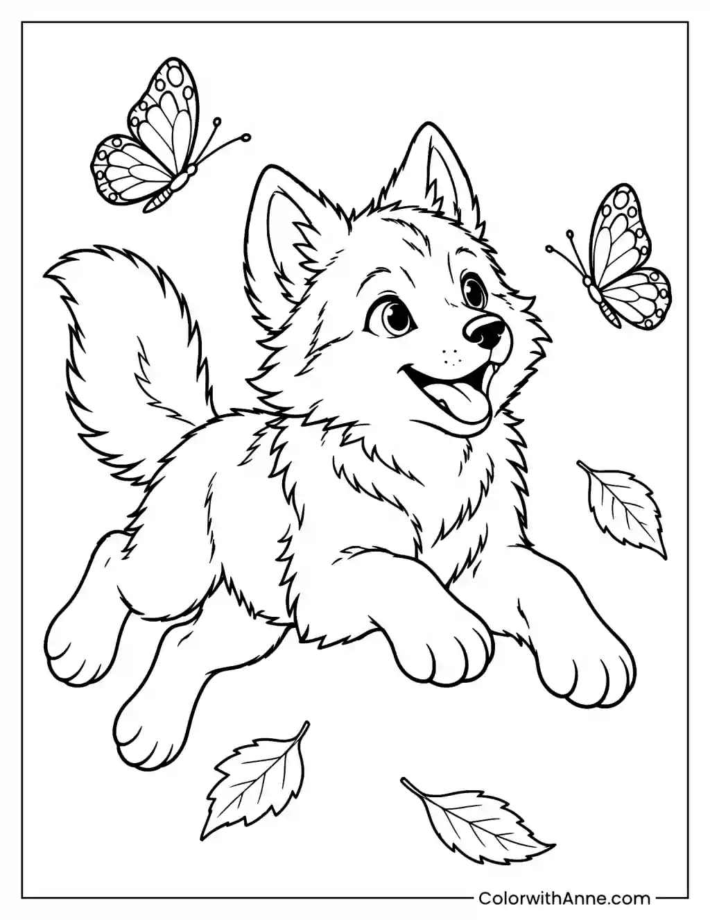 Wolf Pup Playing Coloring Page