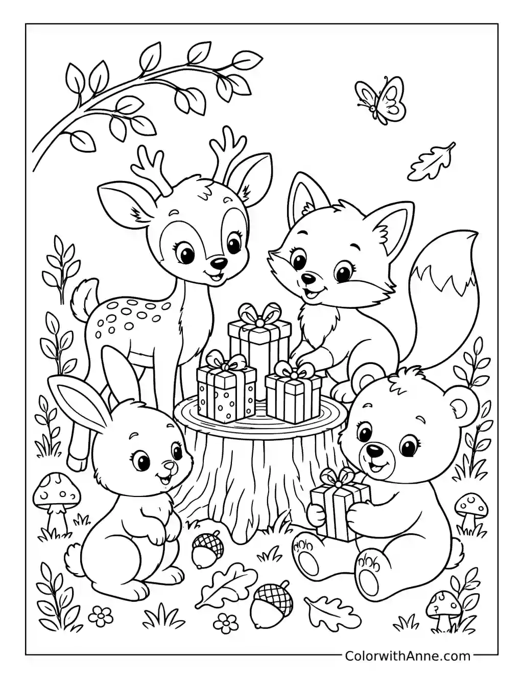 Woodland Baby Shower Friends coloring page