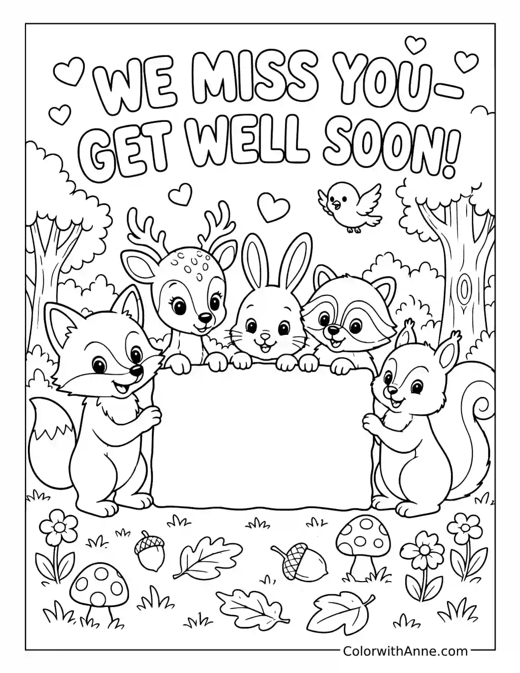 Woodland Friends Miss You coloring page