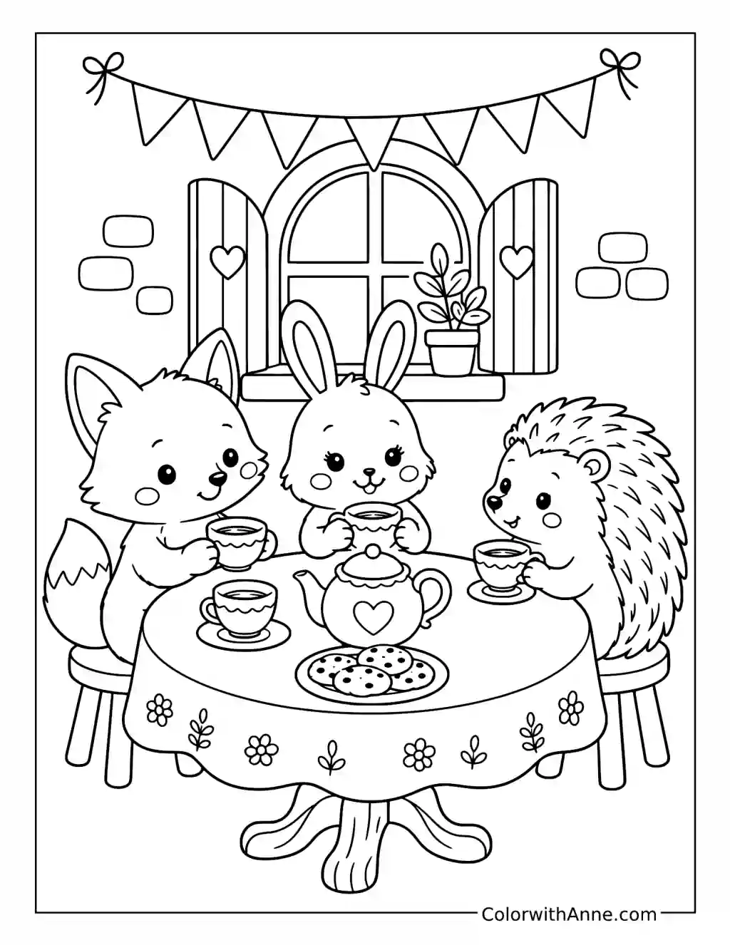 Woodland Tea Party coloring page