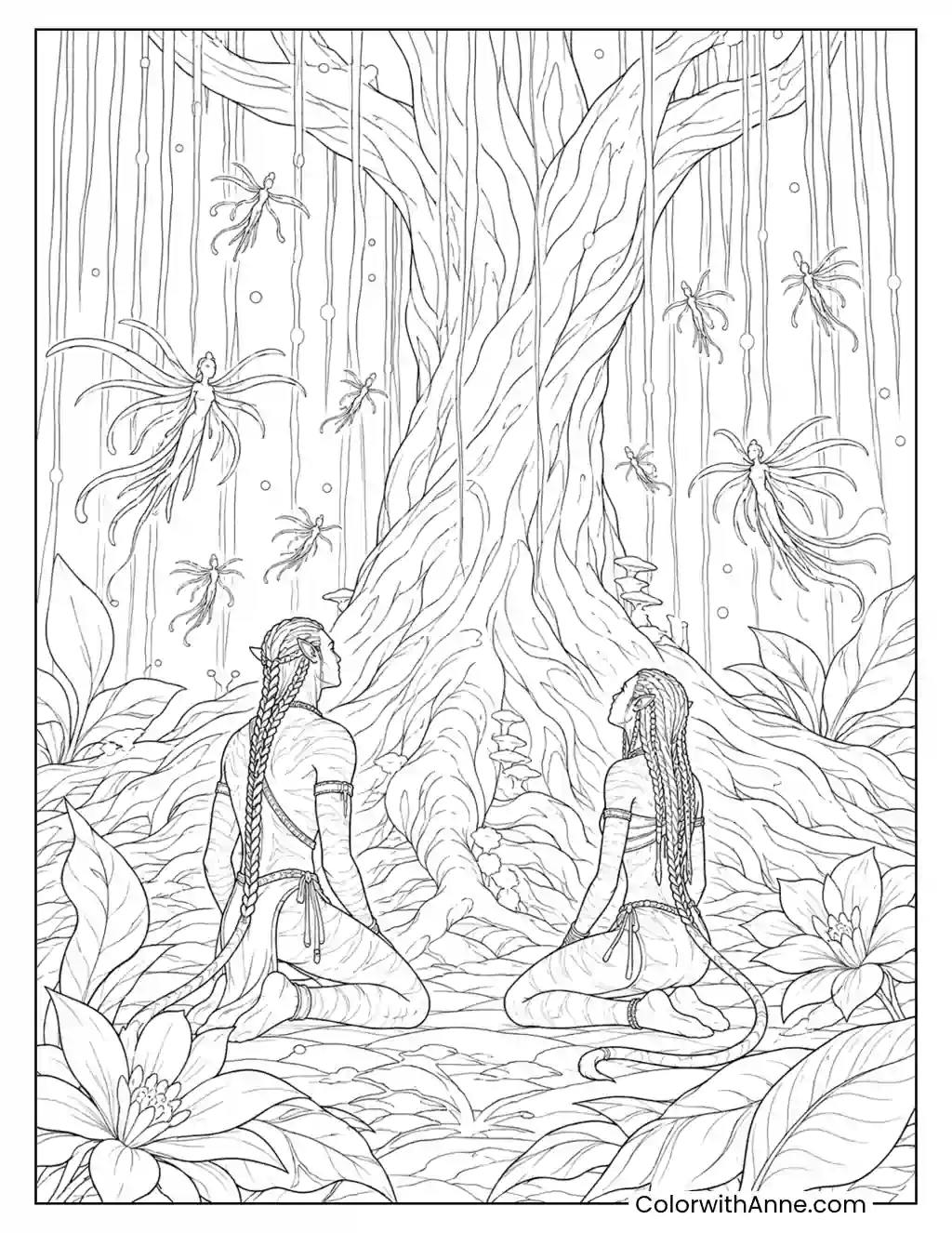 Woodsprites at the Tree of Souls coloring page