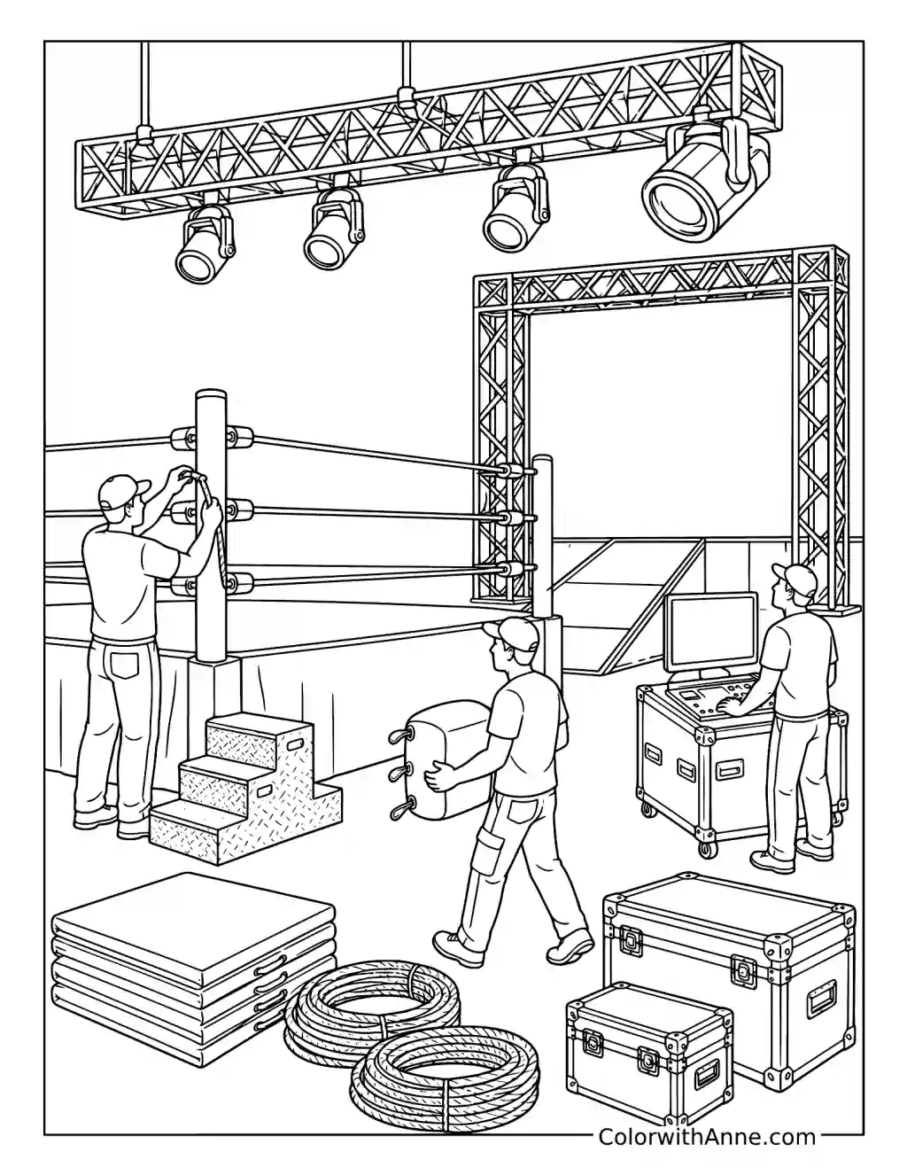 Wrestling Arena Ring Setup coloring page