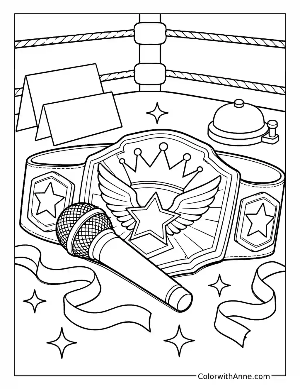 Wrestling Microphone and Championship Belt coloring page