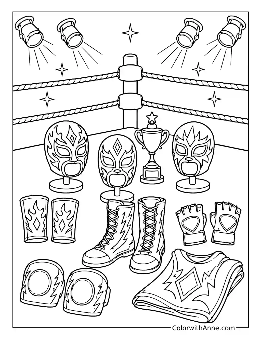 WWE Masks Boots and Gloves coloring page
