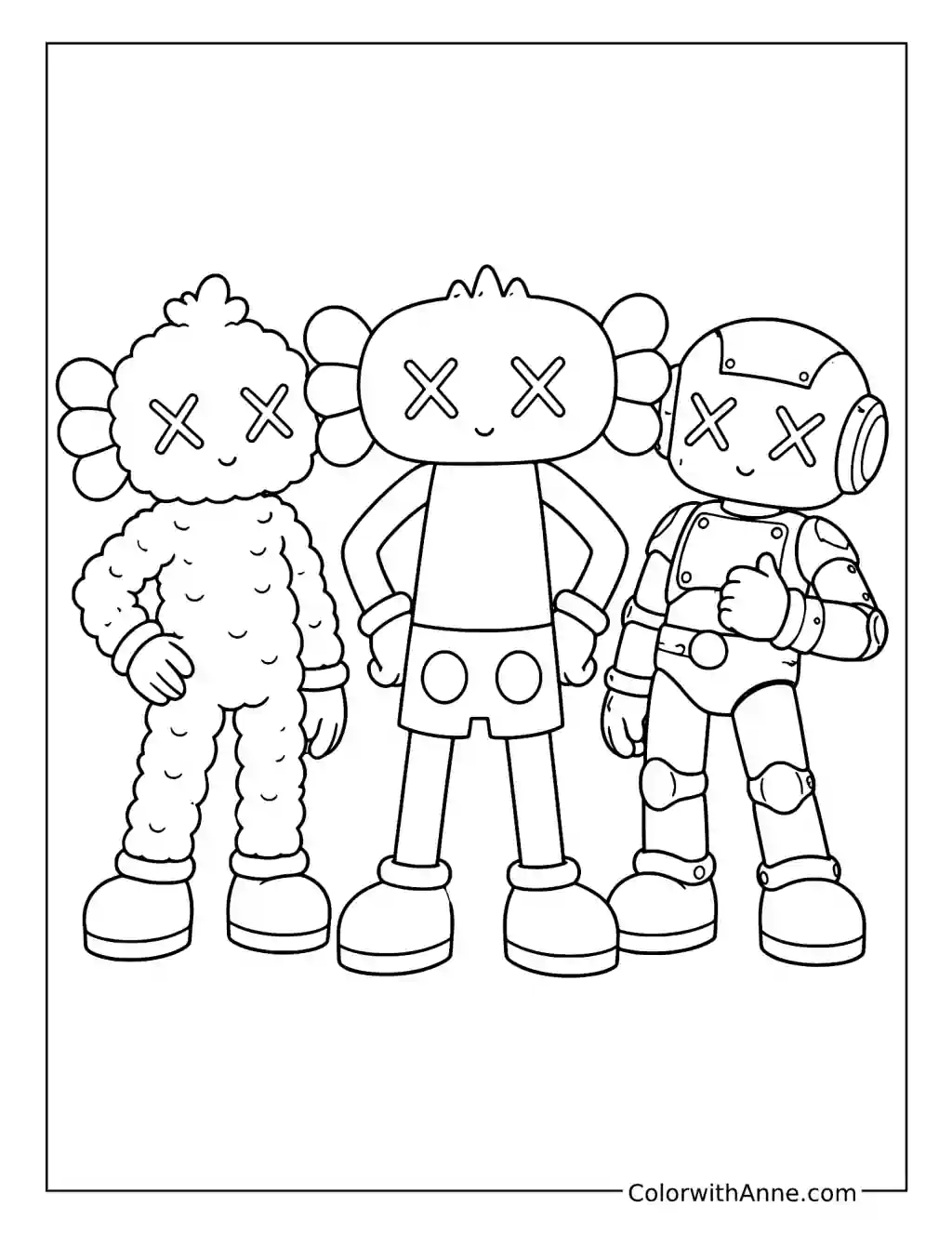 X-Eyed Art Toy Friends Group Portrait coloring page