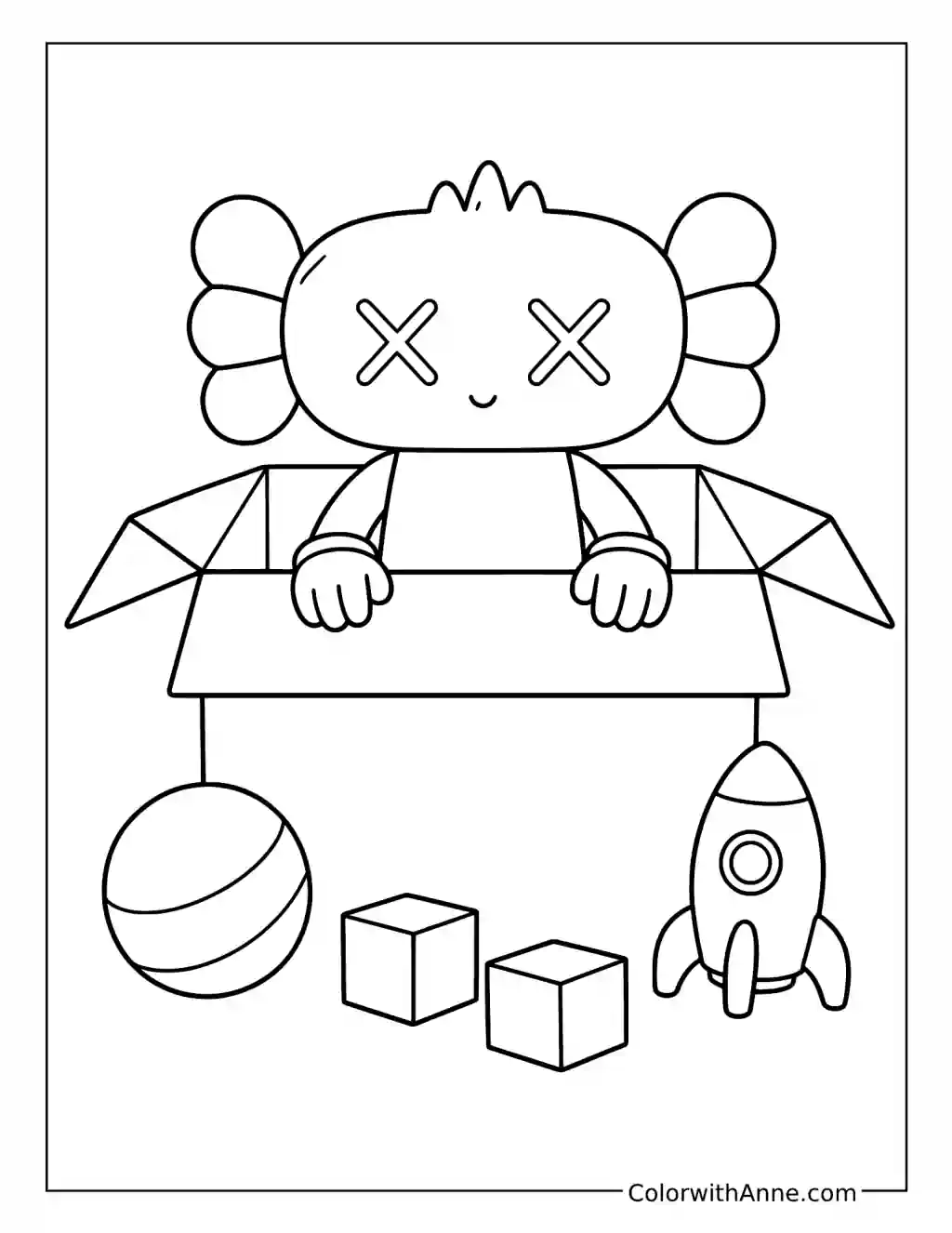 X-Eyed Art Toy in a Toy Box coloring page