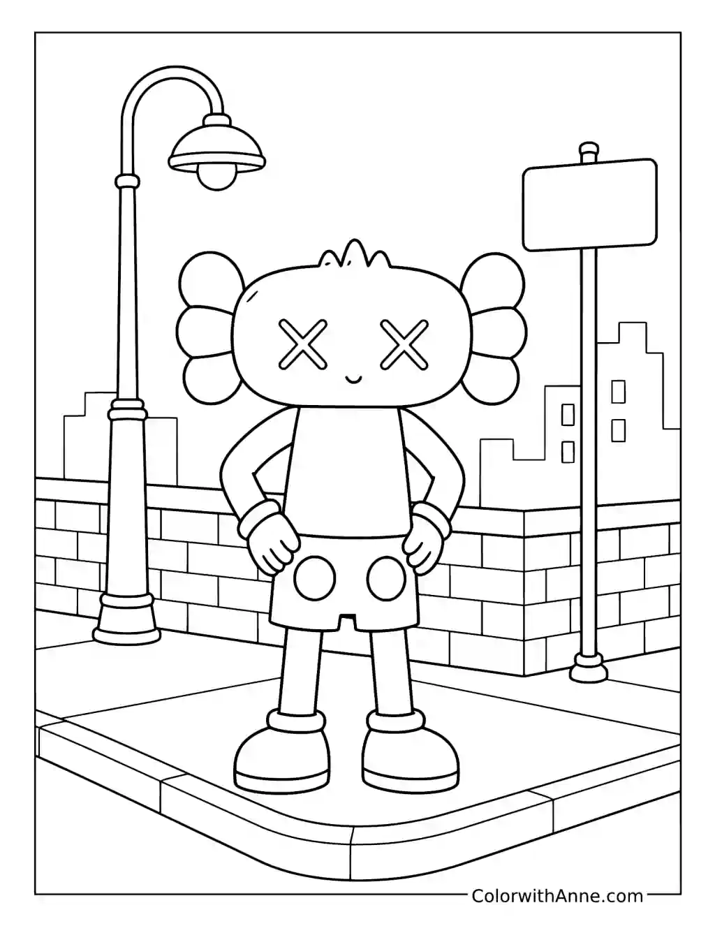 X-Eyed Art Toy on a City Corner coloring page
