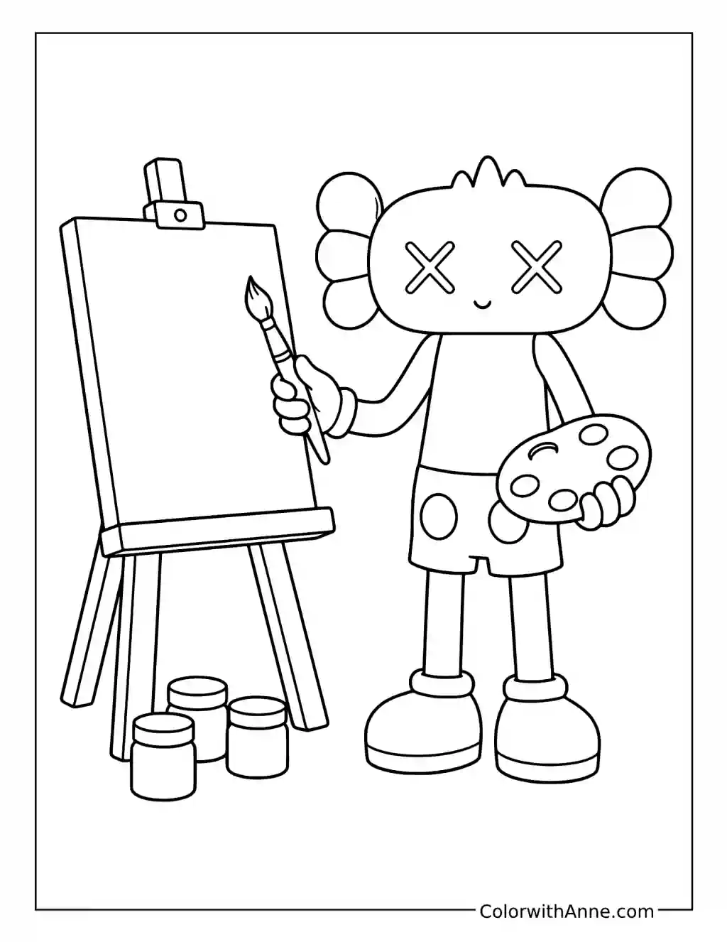 X-Eyed Art Toy Painting in an Art Studio coloring page