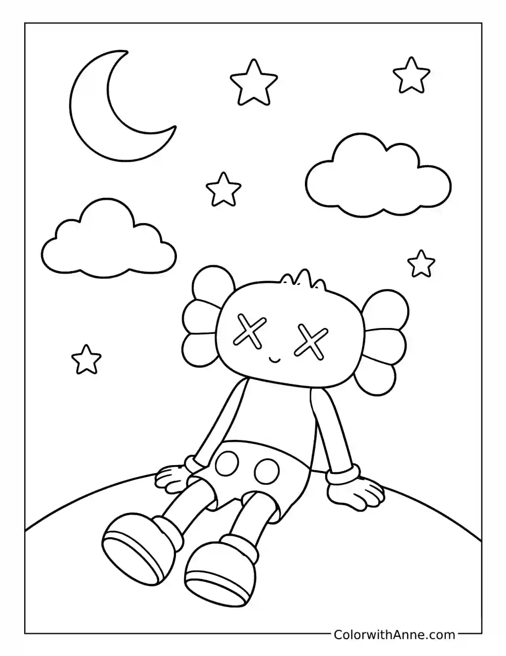 X-Eyed Art Toy Under the Moon coloring page
