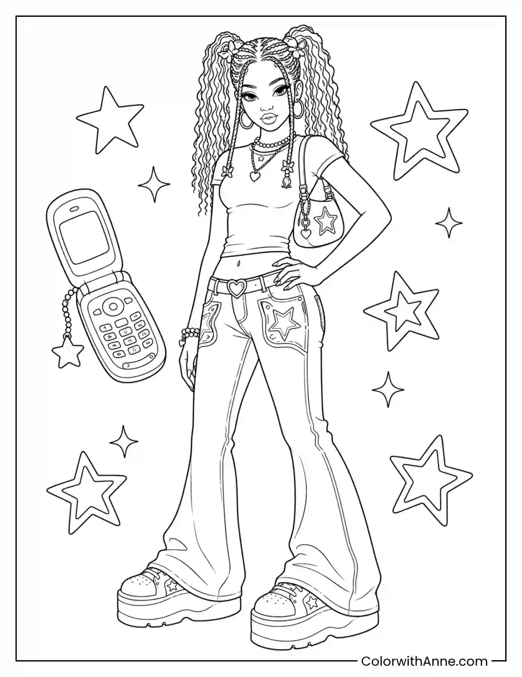 Y2K Pink Street Princess coloring page