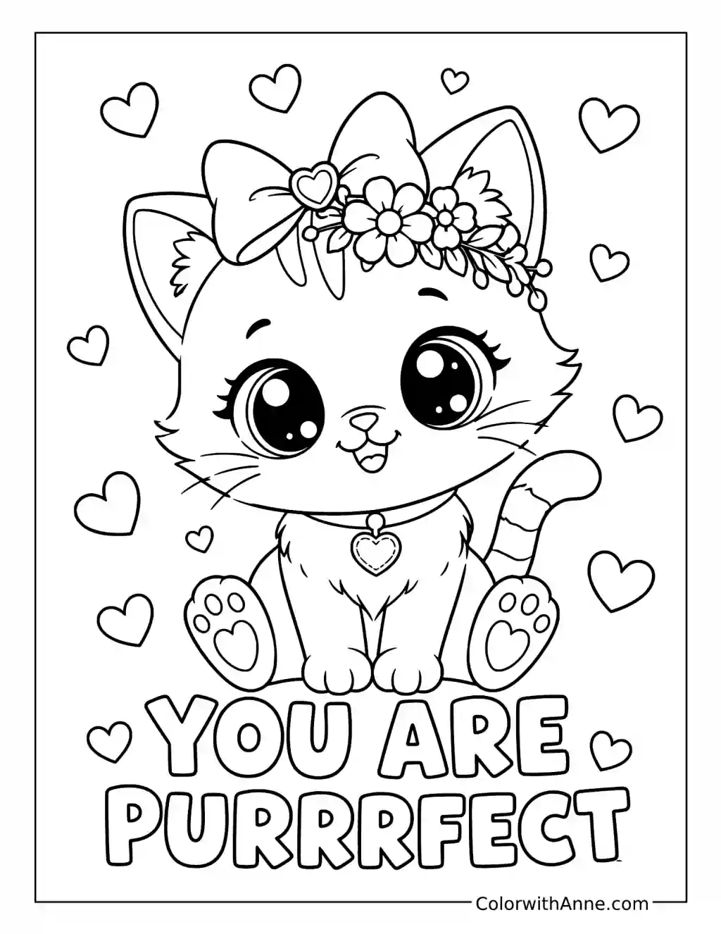 You Are Purrfect Kitten with a Flower Crown coloring page