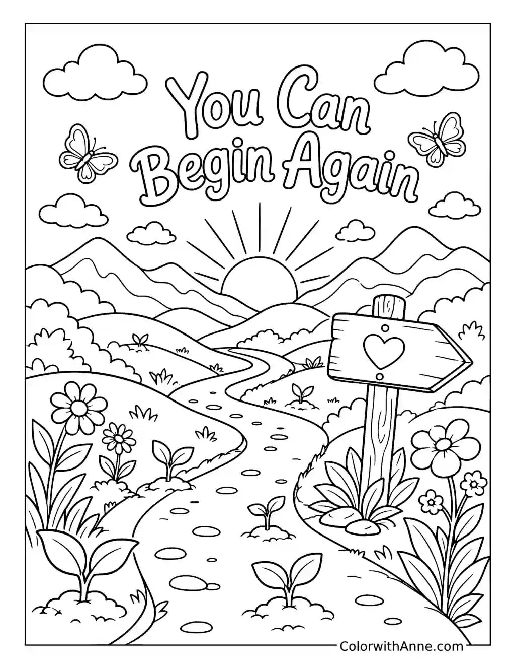 You Can Begin Again with a Sunrise Path coloring page