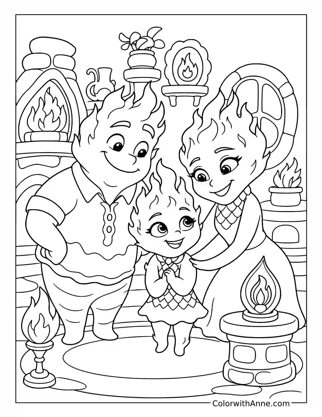 Young Ember with Bernie and Cinder coloring page