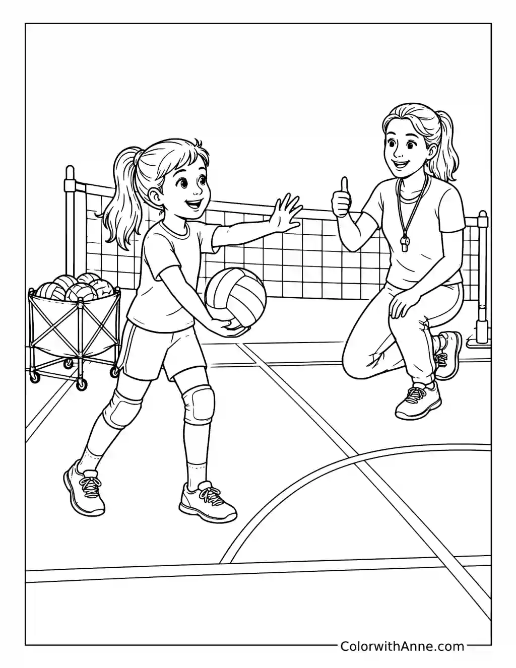 Young Girl's First Serve coloring page