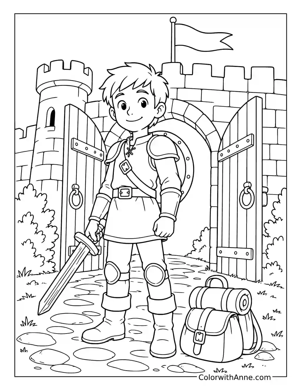 Young Knight Ready for Adventure coloring page