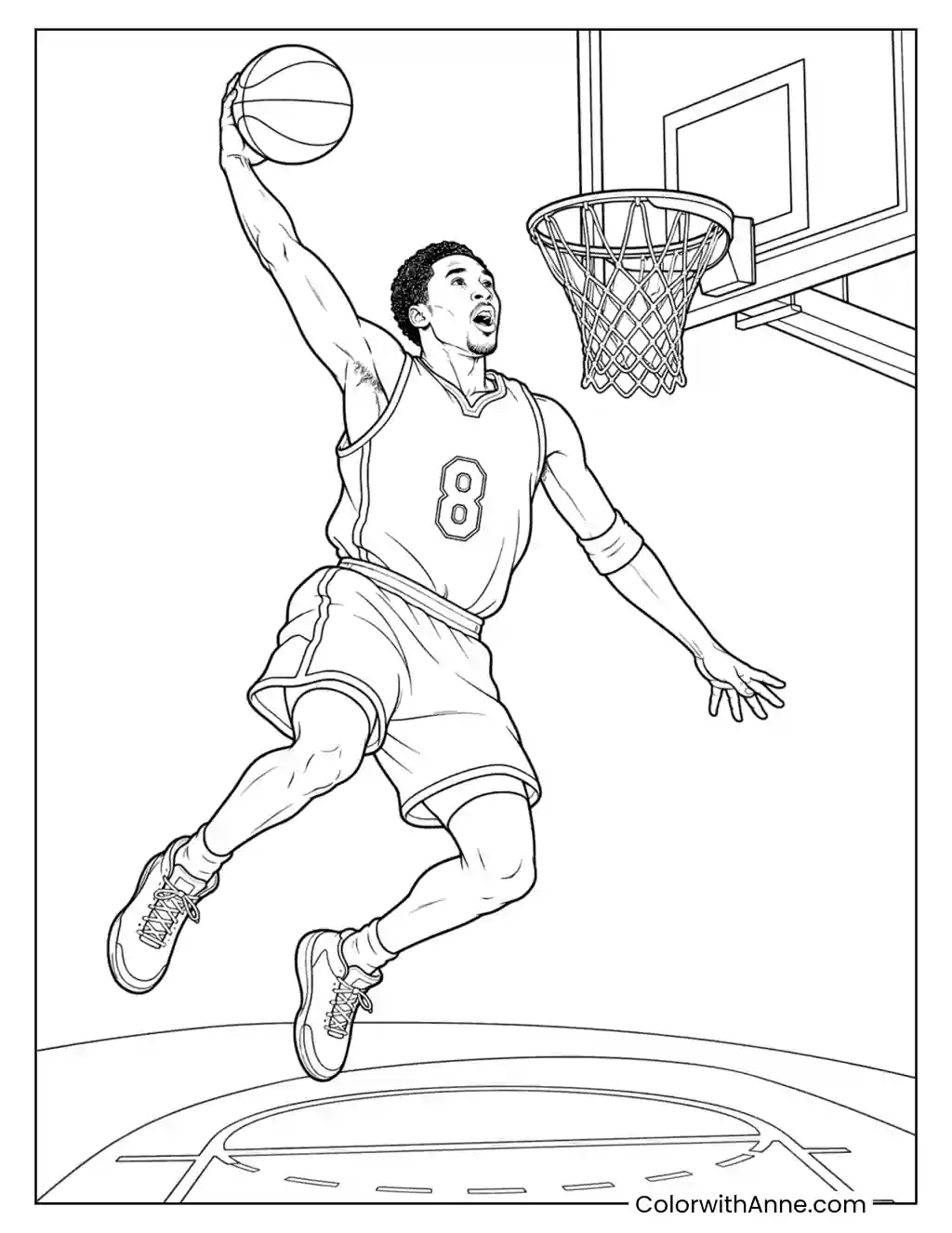 Young Kobe Bryant Slam Dunk coloring page