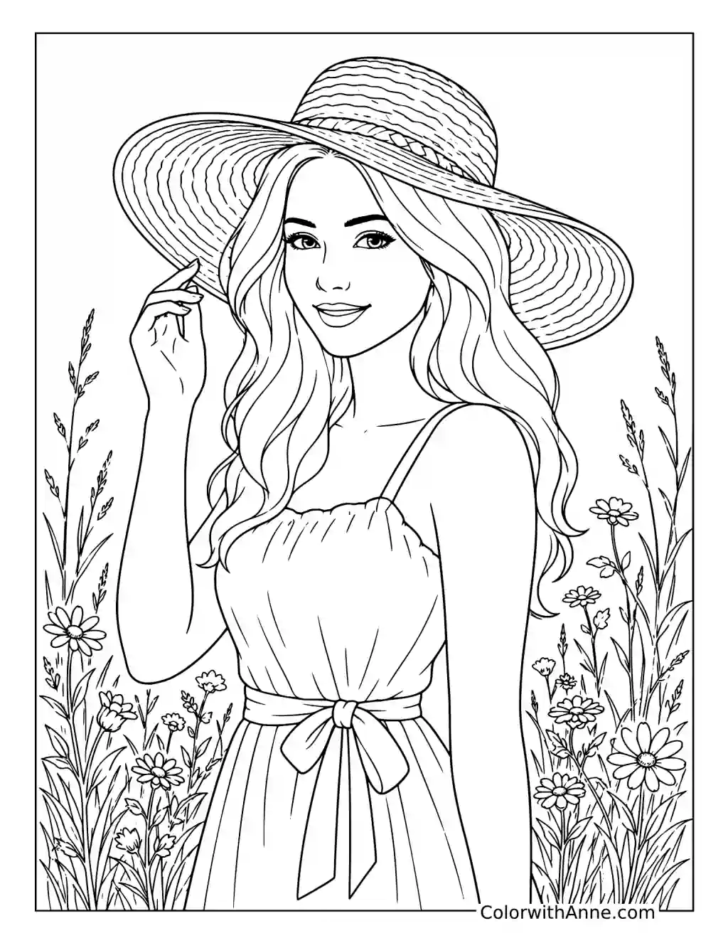 Young Woman in a Sunhat coloring page