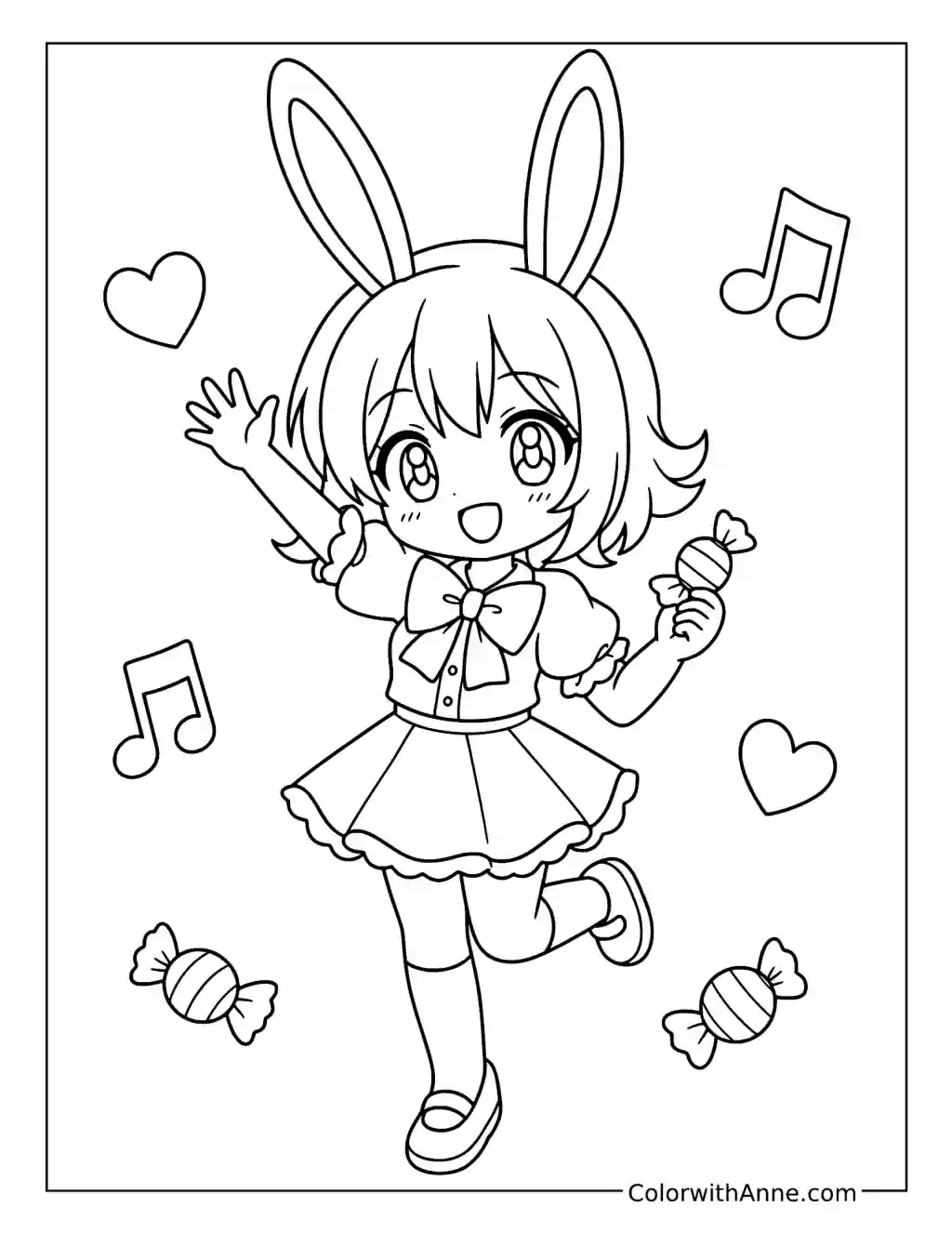Yuni’s Cheerful Bunny Candy Wave coloring page