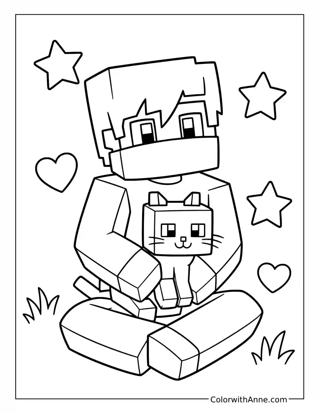 Zane Holding a Minecraft Cat coloring page