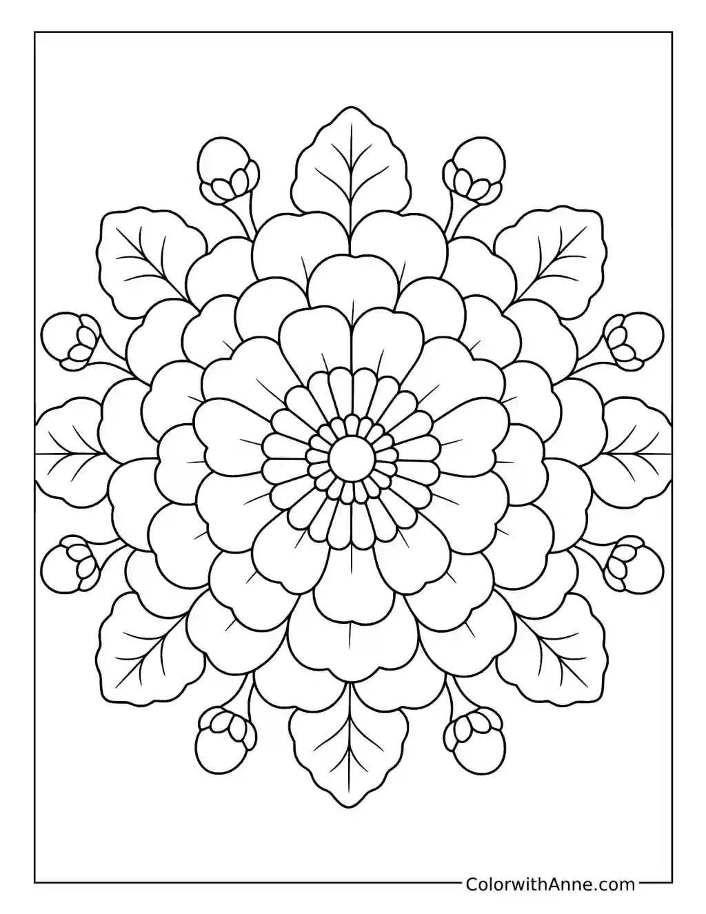 Zinnia Bud Mandala coloring page