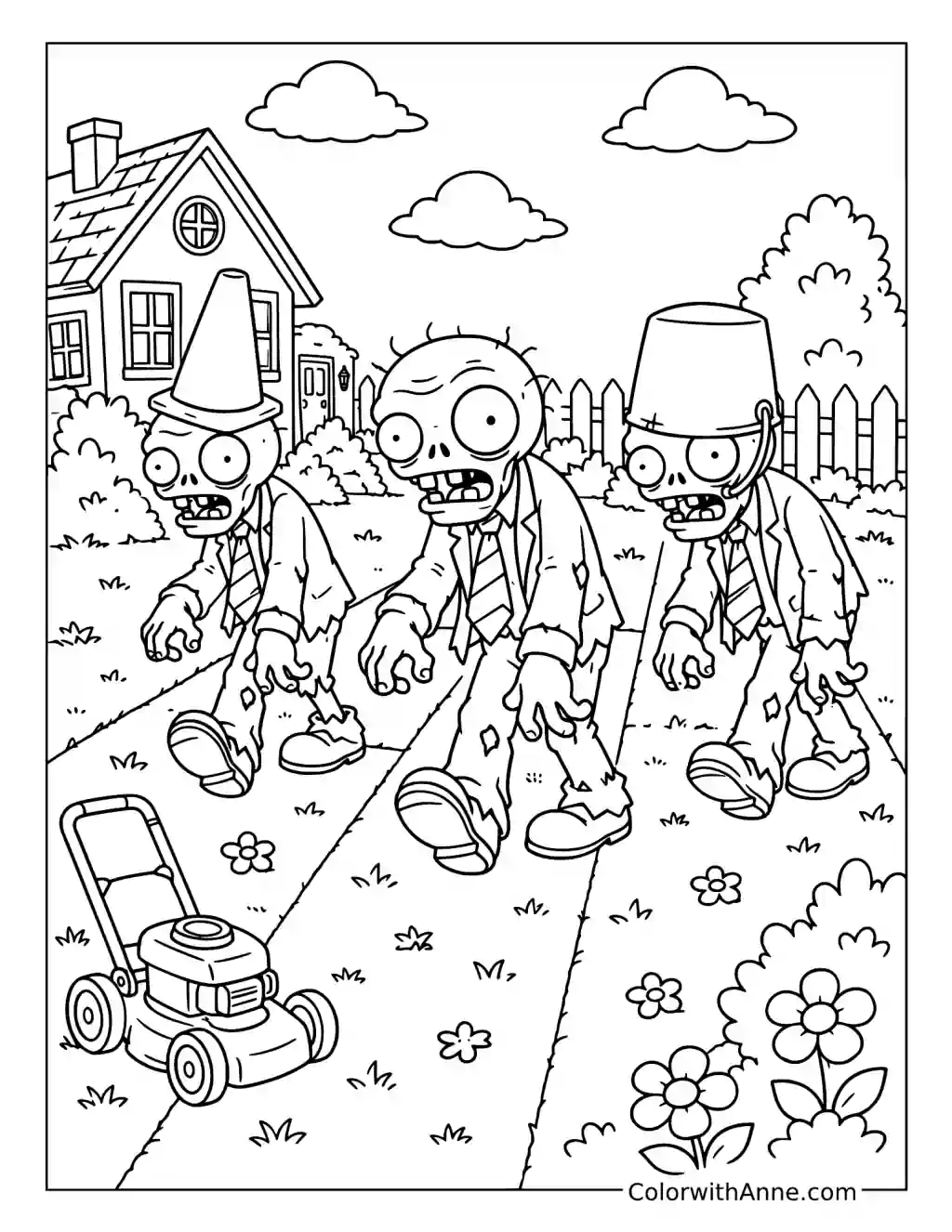 Zombies March Across the Lawn coloring page