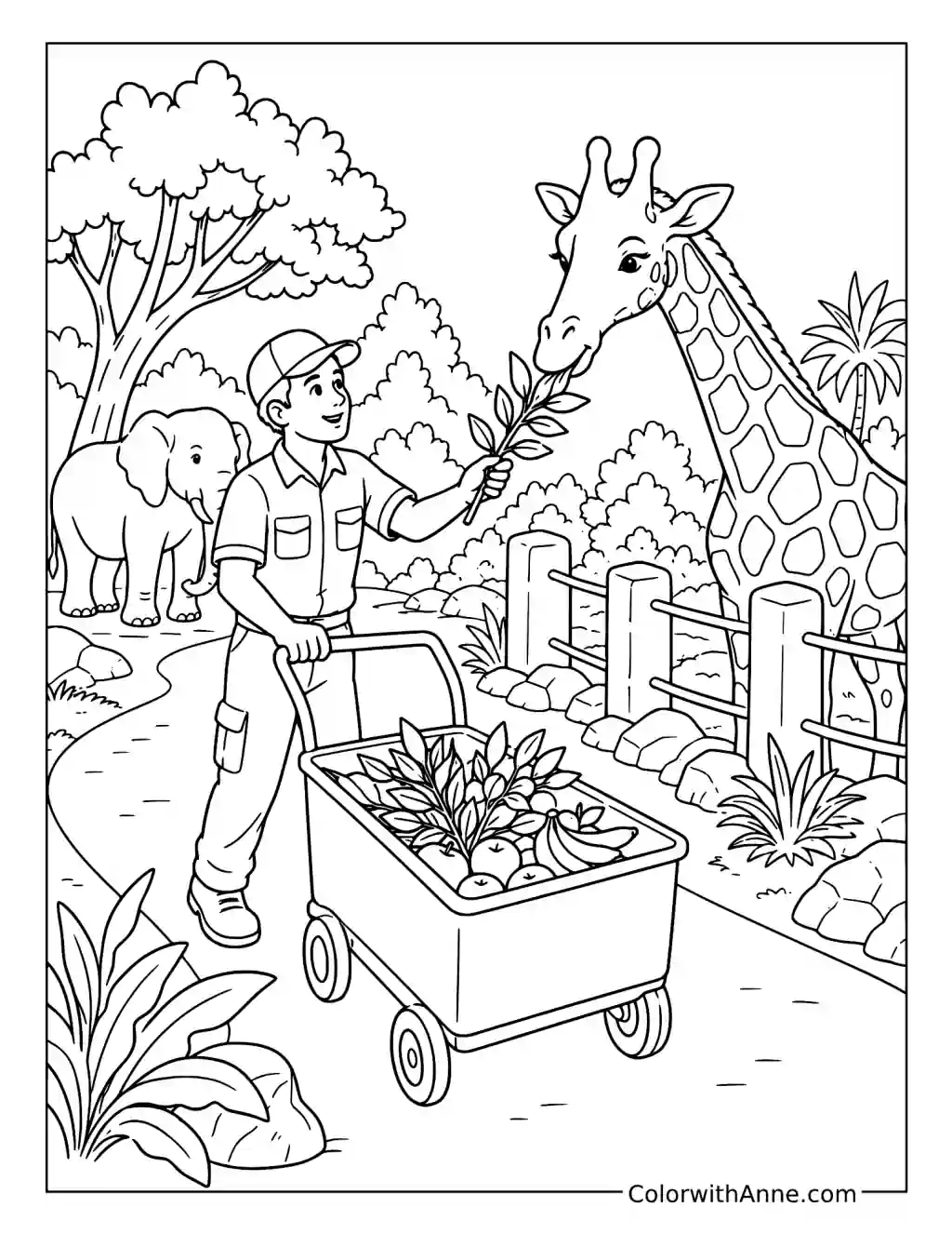 Zookeeper Feeding the Animals coloring page